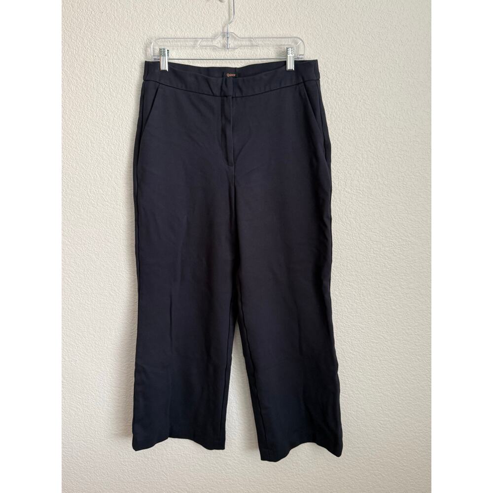 Quince Women Pant 14/30 Ultra Stretch Ponte Wide Leg Trouser Navy Blue